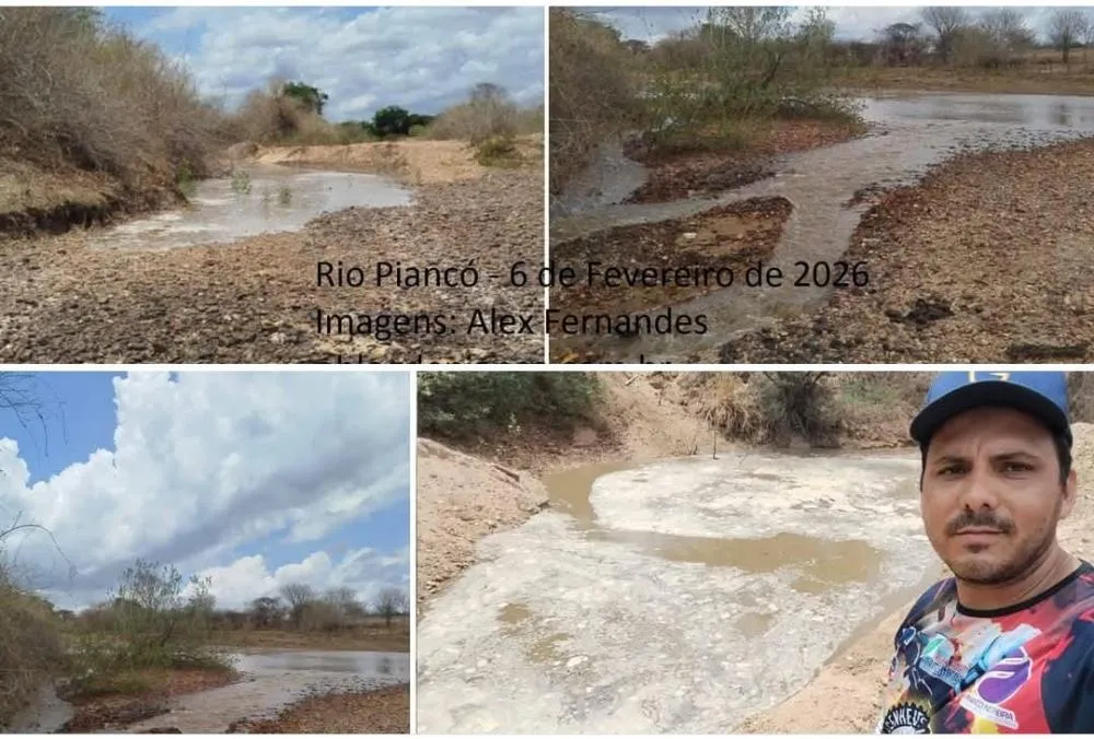 Registro feito na manhã desta sexta-feira (6), pelo ambientalista Alex Fernandes, mostra a água chegando lentamente no Rio Piancó