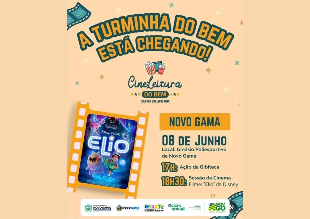 A magia da leitura e do cinema chega a Novo Gama com tarde gratuita para crianças