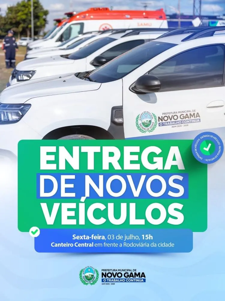 Prefeitura de Novo Gama entrega novos veículos para reforçar serviços públicos nesta sexta-feira